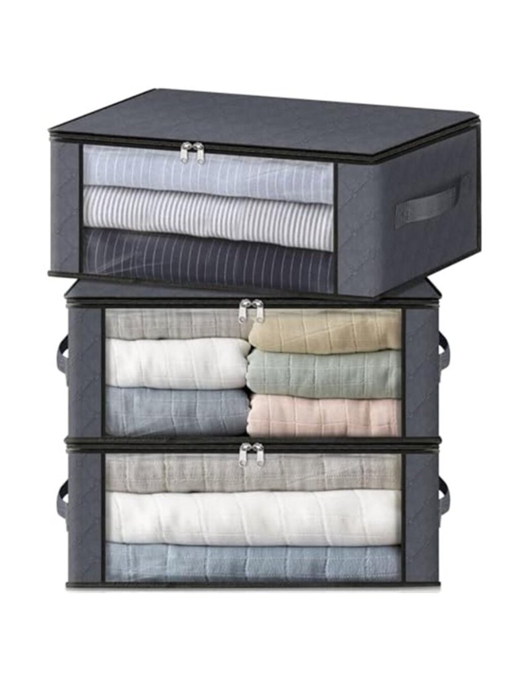 Storage 3-Pack Clothes Organizer Storage Bags Foldable Storage Box with Large